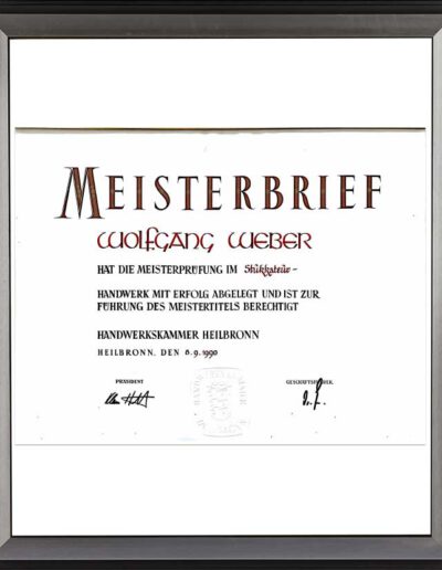 Meisterbrief von Wolfgang Weber von der Immobilienagentur Weber Immobilen und Beratung